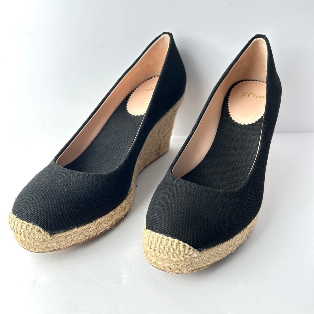 J. Crew Seville Espadrille Wedge‎ Heels Classic Canvas Black Wedges Shoes Size 7 - Picture 3 of 7